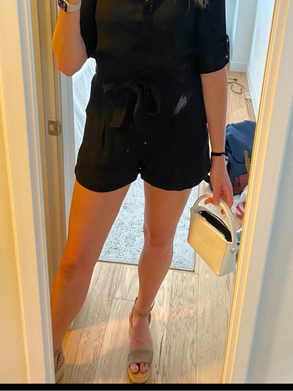 BB Dakota Black Short-Sleeve Tie-Waist Romper